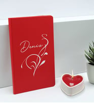 BK Gift Kişiye Özel İsimli Kırmızı Defter ve Kalp Taş Obje Kokulu Mum Hediye Seti-7, Sevgiliye Hediye, Arkadaşa Hediye
