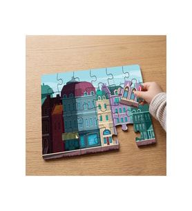 Renkli Binalar Tasarımlı 24 Parça Ahşap Çocuk Puzzle MPK0089