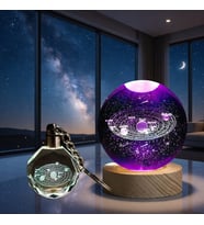 Gezegenler Temalı Işıklı Cam Küre - Renk Değiştiren Gece Lambası - Kristal Anahtarlık Seti