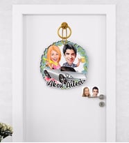 BK Gift Kişiye Özel Sevgililer Karikatürlü Ahşap Kapı Süsü-53