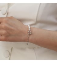 925 Ayar Gümüş Cream Tatlısu İncisi Bileklik-5mm (Gold)