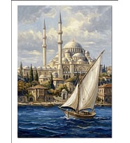 İstanbul Camii Ve Yelkenli Deniz Dekoratif Kanvas - Mdf Ahşap Tablo