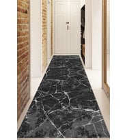 Dijital Baskılı Kaymaz Taban Yıkanabilir Modern Yolluk Ve Koridor Halısı NDU-HT-496 (Siyah)