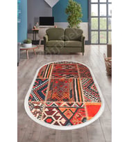 Dijidekor Halı Turuncu Cool K1300 Saçaklı Oval Kesme İnce Yolluk Kilim Salon Halısı Modelleri (Açık Turuncu)