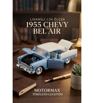 Motormax 1:24 1955 Chevy Bel Air Diecast Metal Model Araba Mavi Beyaz