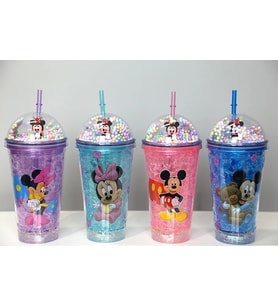Sevimli Mickey Mouse Işıklı Pipetli Boncuklu Suluk & Bardak 400 Ml Alk3147