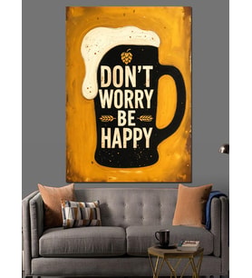 Don'T Worry Be Happy Kupa Dekoratif Kanvas - Mdf Ahşap Tablo