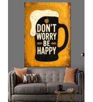 Don'T Worry Be Happy Kupa Dekoratif Kanvas - Mdf Ahşap Tablo