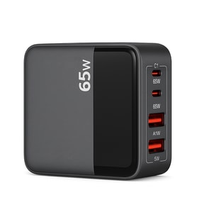 65W Hızlı Şarj Adaptörü  2 Type-C + 2 USB-A Çoklu Port  Laptop Telefon Tablet Uyumlu  Akıllı Güç Dağıtımı  Kompakt Tasarım