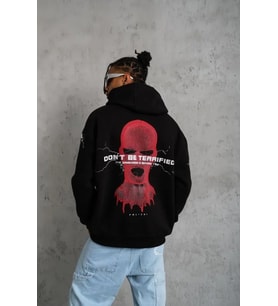 Erkek Maske Baskılı Kapüşonlu Sweat - Siyah