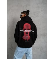 Erkek Maske Baskılı Kapüşonlu Sweat - Siyah