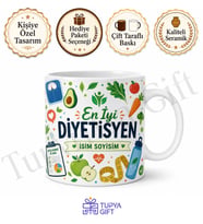 Diyetisyene Hediye İsme Özel Baskılı Kupa Bardak Meslek Temalı Porselen Mug