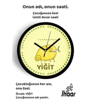 İsme Özel Sevimli Limon Bukalemun Çocuk Odası Duvar Saati Orta Boy 30 cm Siyah Camlı Sessiz