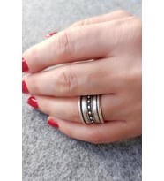 Antik Gümüş Kaplama Noktalı Motif Şekilli El Yapımı Ayarlanabilir Yüzük