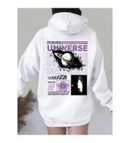 Unisex Universe Baskılı Oversize Baskılı Kapşonlu Sweatshirt 3 Iplik (Beyaz)