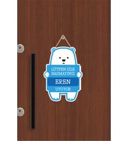 Lütfen Zile Basmayın Bebek Uyuyor Uyarılı Ahşap Dış Kapı Süsü (Mavi)