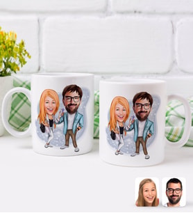 BK Gift Kişiye Özel Sevgililer Karikatürlü İkili Kupa Bardak-93