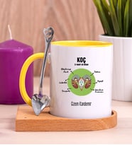 Kişiye Özel Koç Burcuna Hediye Ahşap Altlıklı Sarı Kupa Bardak