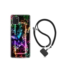 Samsung Galaxy Note 10 Lite Kılıf Silikon Desen Boyun Askılı Butterfly Neon 1684