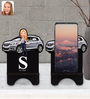 BK Gift Kişiye Özel Plakalı Kadın Peugeot 2008 Karikatürlü Ahşap Biblo Telefon Standı-1
