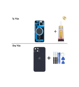 iPhone 14 Plus Gece Yarısı Arka Kapak Arka Cam Batarya Kapağı Lazer Kesim Kapak Pil Kapağı + B-7000 Yapıştırıcı + Tamir Seti