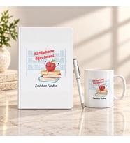 Kütüphane Öğretmenine İsme Özel Defter Kalem ve Kupa Hediye Seti