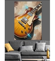 Altın Elektrik Gitar Müzik Dekoratif Kanvas - Mdf Ahşap Tablo