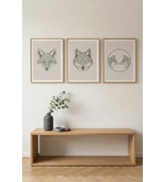 Geometrik Kurtlar 3’lü Ahşap Çerçeveli Tablo Seti - Modern Minimal Duvar Dekoru