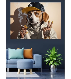 Şapkalı Köpek Hip-Hopçu Dekoratif Kanvas - Mdf Ahşap Tablo