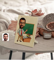 BK Gift Kişiye Özel Erkek Öğretmen Karikatürlü Dekoratif Ahşap Çerçeve Model 1
