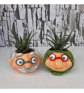DEDE-NİNE SAKSI SET İKİLİ (YEŞİL) HEDİYELİK