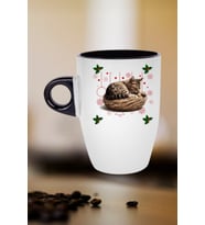 Yeni Yıl Uykucu Kedi Baskılı Kupa Bardak Porselen Latte Filtre Kahve Fincanı