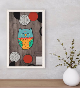 BK Home Baykuş Dekoratif Ahşap Beyaz Çerçeveli Tablo-5