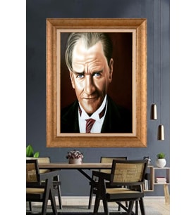 Altın Varaklı Çerçeveli Paspartulu Atatürk Tablo nh220 (Gold)