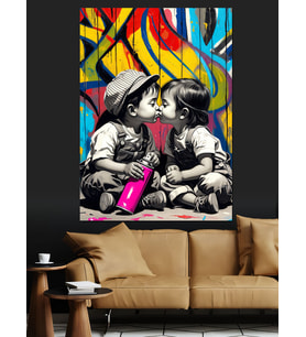 Pop Art Çocuk Aşkı Dekoratif Kanvas - Mdf Ahşap Tablo
