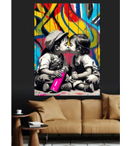 Pop Art Çocuk Aşkı Dekoratif Kanvas - Mdf Ahşap Tablo