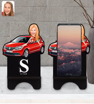 BK Gift Kişiye Özel Plakalı Kadın Renault Sandero Karikatürlü Ahşap Biblo Telefon Standı-1