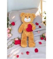 Kalpli Peluş Ayıcık - Sevgiliye Çok Özel Kalpli Hediye Peluş Ayıcık (Kahverengi)