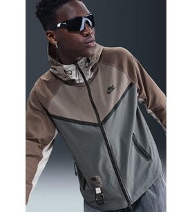 Nike Tech Windrunner Woven Full Zip Loose Fit Jacket Erkek Bol Kesim Paraşüt Kumaş Kapüşonlu Ceket Antrasit Kahverengi