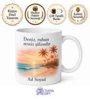 Palmiye ve Deniz Temalı Baskılı Kupa Bardak Porselen Hediye