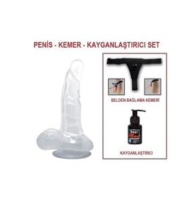 16,7 cm Belden Bağlamalı Şeffaf Realistik Damarlı Vantuzlu Dildo Penis