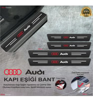 Audi Logolu Karbon Kapı Eşiği Koruyucu Suni Deri 4'lü Set