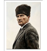 Atatürk Kalpaklı Portre Siyah Beyaz Dekoratif Kanvas - Mdf Ahşap Tablo