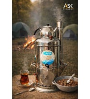 Odunlu Lüks Piknik Semaveri 140 Bardak Üstten Demlikli tek musluk harici demlik