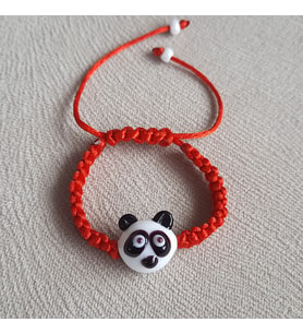 Sevimli Panda Makrome Çocuk Bileklik (Kırmızı)