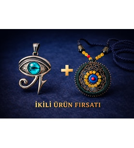 Mavi Cam Göz Horus Kolye & Handmade Bohemian Doğal Taş Kolye – Antik Mısır Etnik Tasarım İkili Set