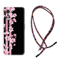 General Mobile GM 21 Pro GM 22 Pro Plus Kılıf Boyun Asklı Rasta Silikon Pink Flowers 3 1393