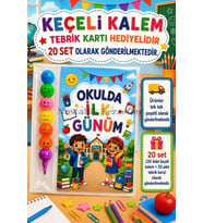 20 Adet Okulda İlk Günüm Yazılı Hediye Seti 1. Sınıf- Sene Başı Hatırası Keçeli Kalem Tebrik Kartı Hediyeli