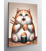 Kanvas Tablo Suşi Yiyen Kedi