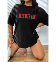 Unisex Michigan Baskılı T-shirt (Siyah)